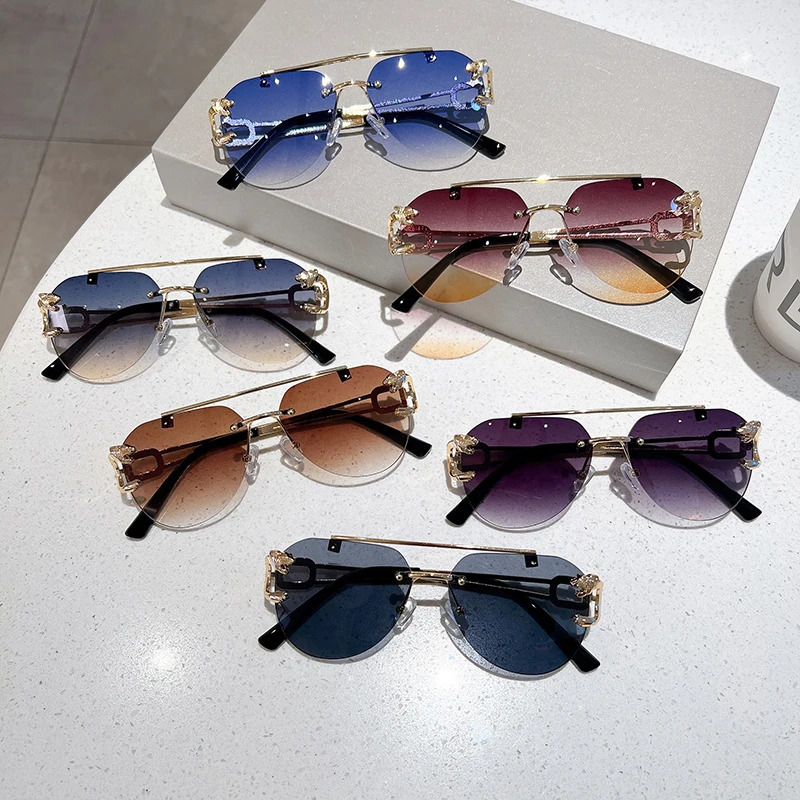 KAMMPT Vintage Rimless Sunglasses Men Women Trendy Pilot Gradient Shades Sun Glasses Fashion Double Bridge UV400 Eyewear 240625