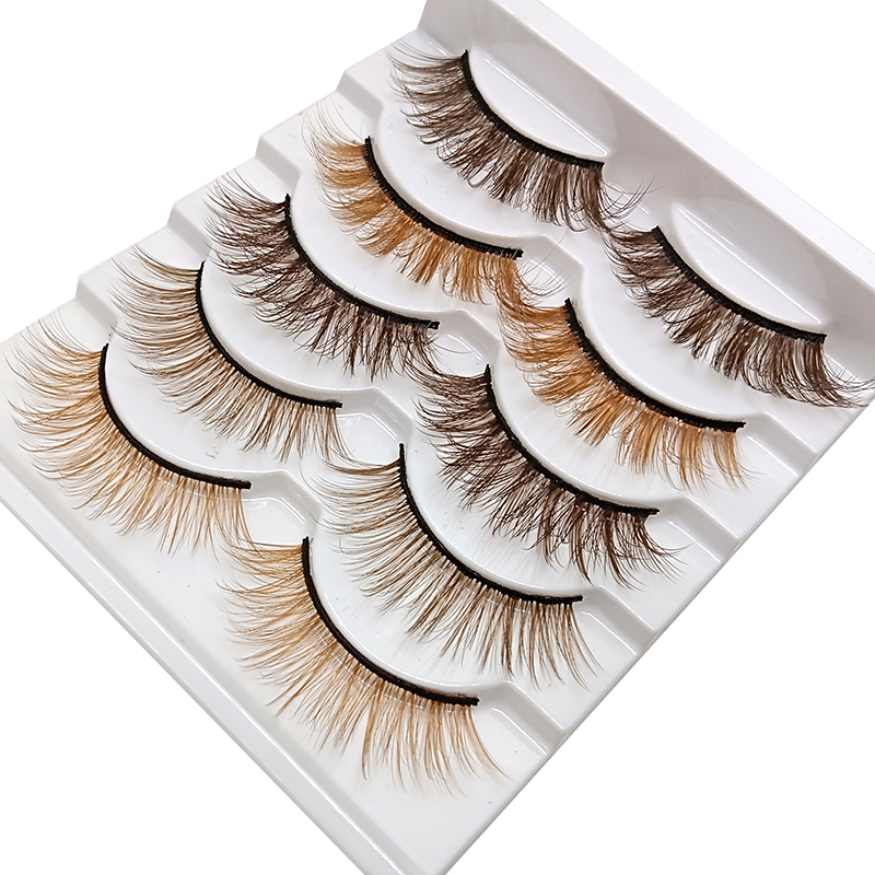 OKAYLASH 5/2 Pairs Dark Light Brown 3D Natural Eyelashes Wholesale Fluffy Blonde Human Hair Lashes Factory Supplier