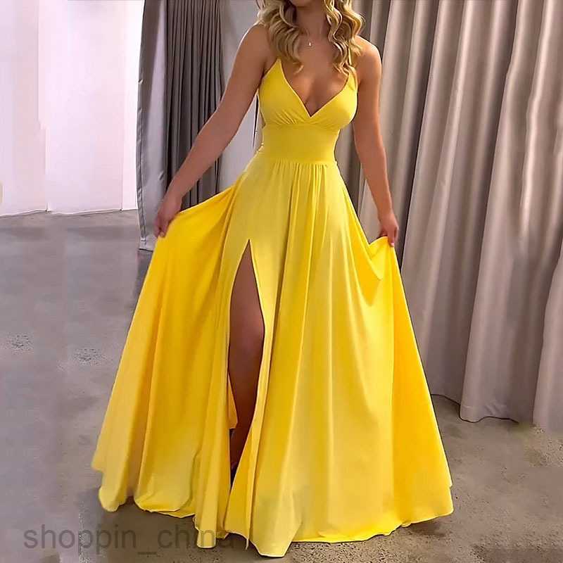 Basic Casual Women Dresses Fashion Women's Summer Strap V-Neck Lace up Lace up Split Long Dress