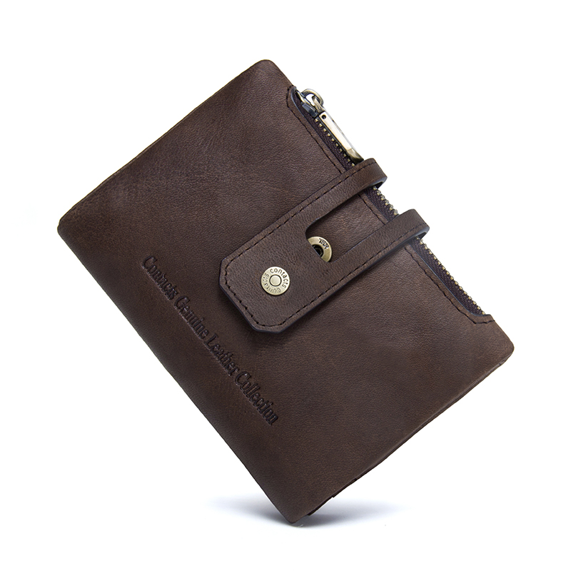 CONTACT'S Genuine Leather Wallets for Men Short Bifold Casual Men's Wallet Zipper Coin Purses Card Holder Money Clip Men Wallet