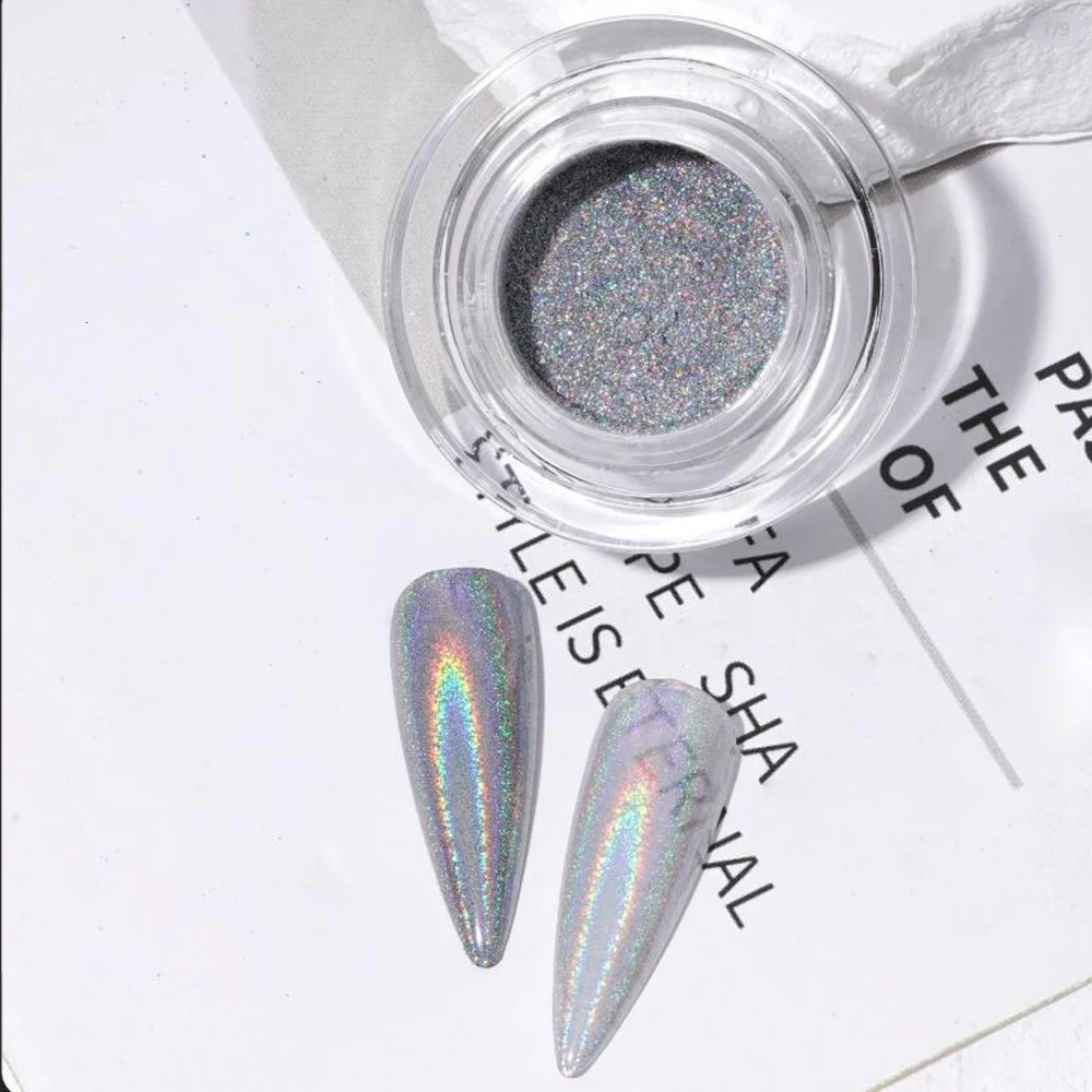 1Box Unicorn Holographic Nail Powder Silver Glitter Metallic Rub Dust Mirror Pigment Extra Fine Shiny Chrome For DIY Manicure*Y* 240627