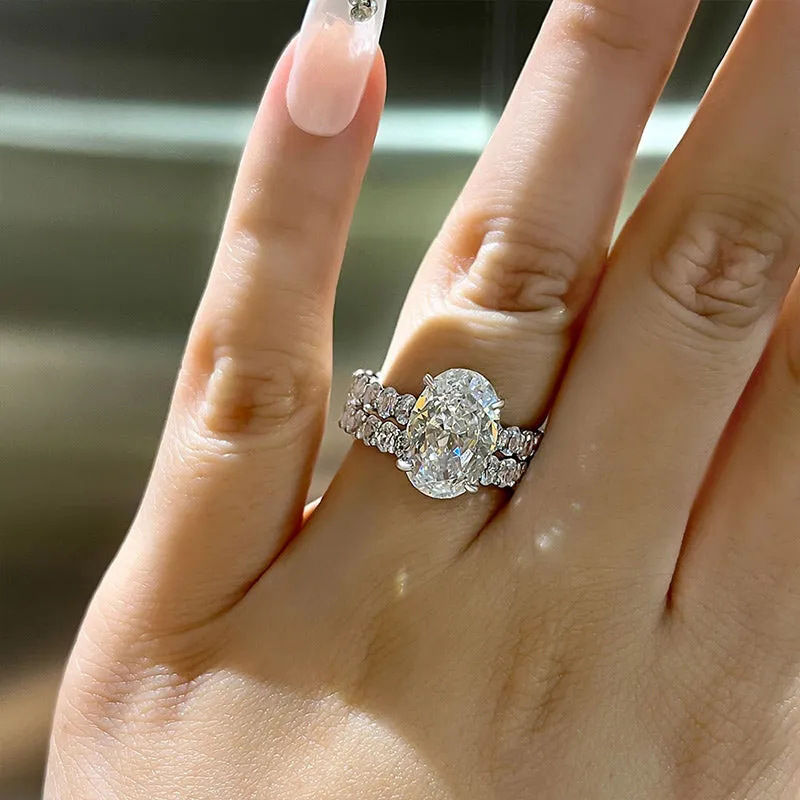 2024 Couple Wedding Bridal Ring Set Deluxe Jewelry 925 Sterling Silver Oval Cut Large White Topaz CZ Diamond Party Elegant Women Engagement Band Ring 