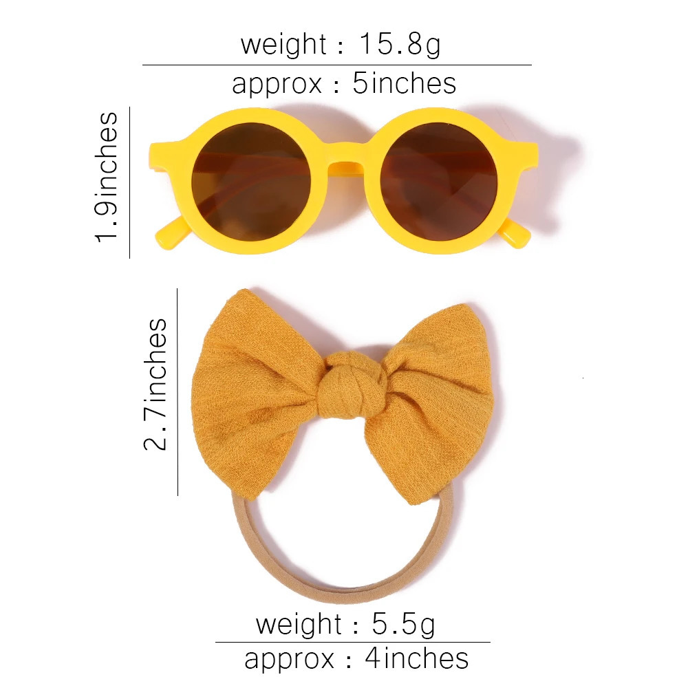 2PcsPack Vintage Kids Summer Bows Headband Round Sunglasses Children Sun Glasses Protection Baby Hair Accessories 240625