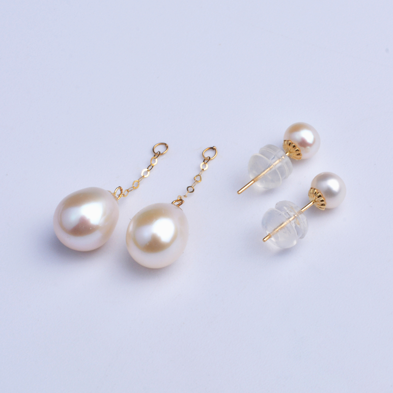 NYMPH Real 18K Gold Earrings Fine Jewelry AU750 Natural Freshwater Pearl Round Party Gift For Women Double Beads E663