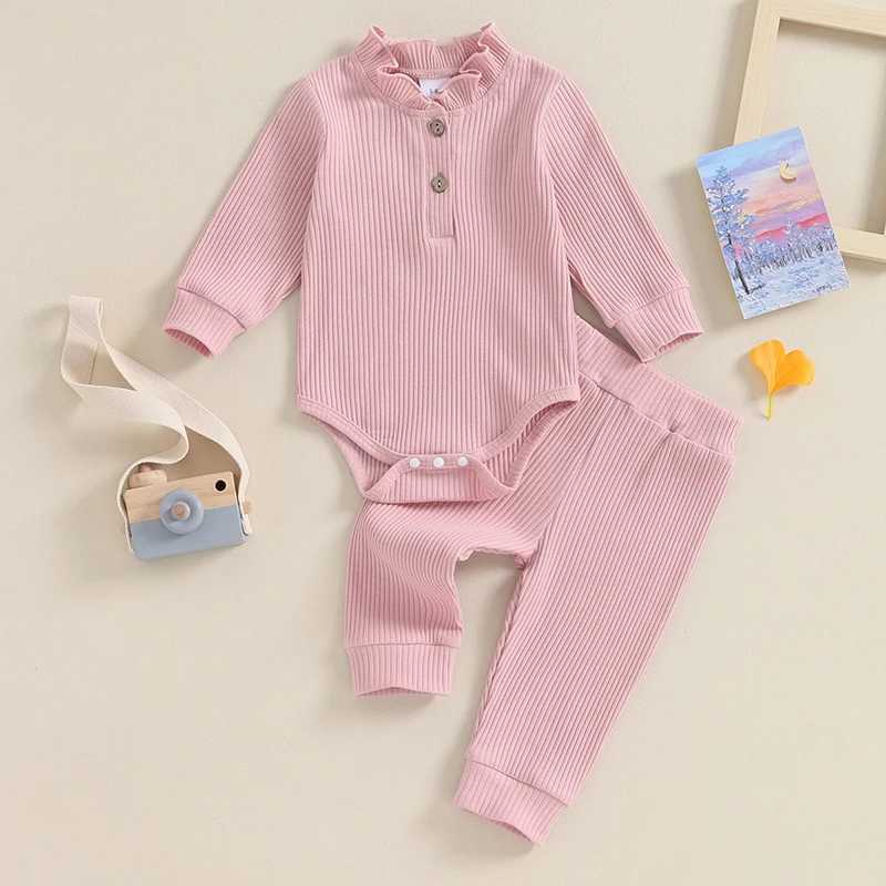 Pajamas 0-18 meter baby girl spring and autumn dress solid color pleated long sleeved jumpsuit set newborn baby casual clothing WX5.31