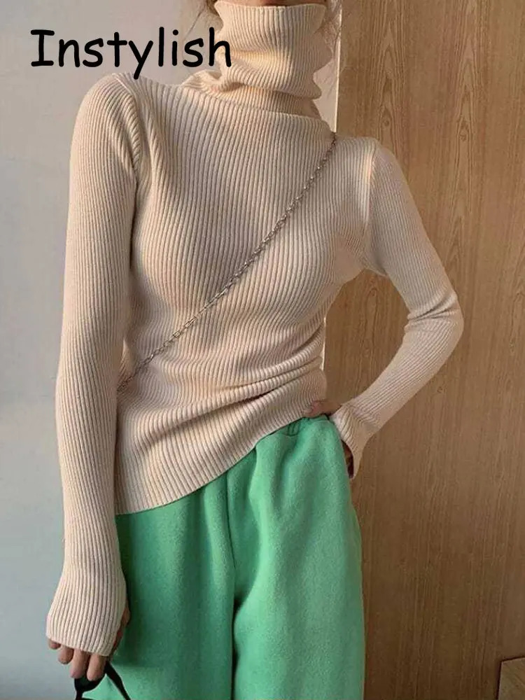 Women Vintage Y2K Turtleneck Sweater Finger Hole Elegant Slim Knitted Pullover Korean Harajuku Jumper Autumn Winter Basic Tops 240627