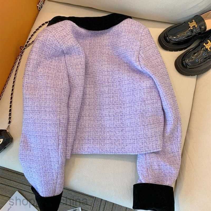 Women Jackets Coats Purple Fragrant Coat for Women's Spring New Celebrity New Rough Tweed Polo Neck Temperament Short Top