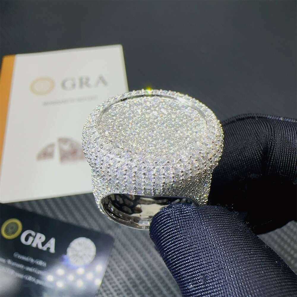 Fine Jewelry Iced Out Hip Hop Cuban Link Ring Gold Plated 925 Sterling Silver VVS Moissanite Diamond