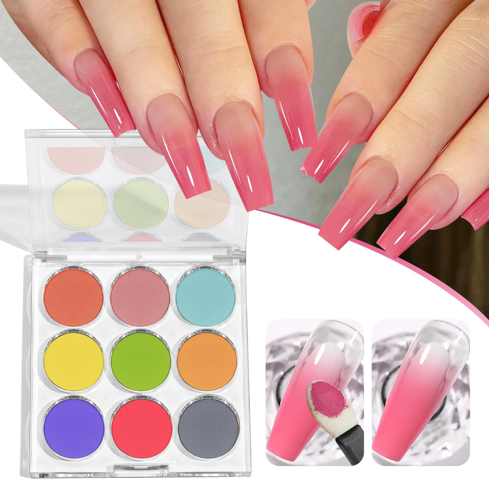 9pcsset Gradient Nail Powder Palette Colors Nail Gradient Glitter Pigment Set Chrome Powder Manicure Accessories Mirror Effect 240627