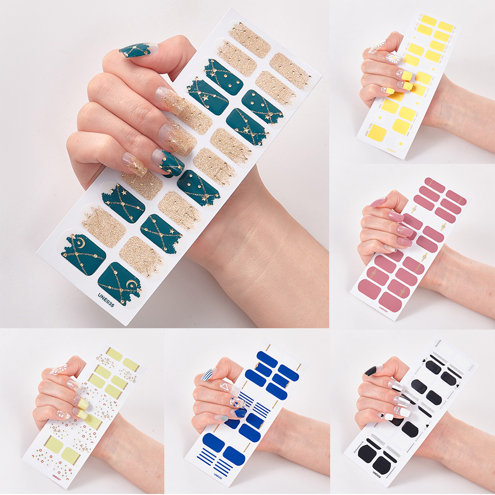 22 Tips Nail Art Stickers Full Cover Nail Polish Stickers DIY UV Gel Polish Nail Wraps Strips Professional Nails Decorations