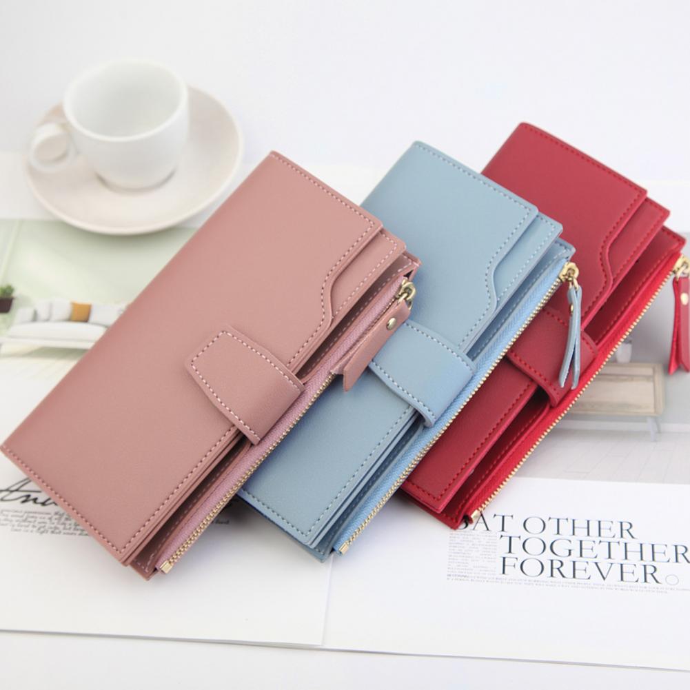 Solid Color Wallet Gift Luxury Card Holder Large Capacity Zipper Blocking Organizer for Phone Pocket Ladies Cartera