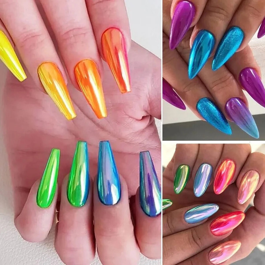 16pcs Nail Powder Pigment Chameleon Chrome Colors Fairy Iridescent Nail Art Glitter Dust Mirror 240627