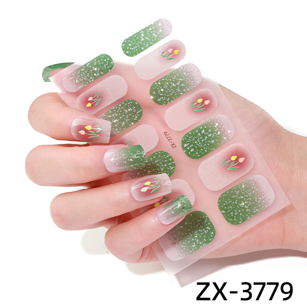 1 Sheet Gel Nail Strips Semi-cured 3D Full Cover Nail Stickers Sweet Fresh DIY Long Lasting DIY Waterproof Nail Wraps UV Lamp