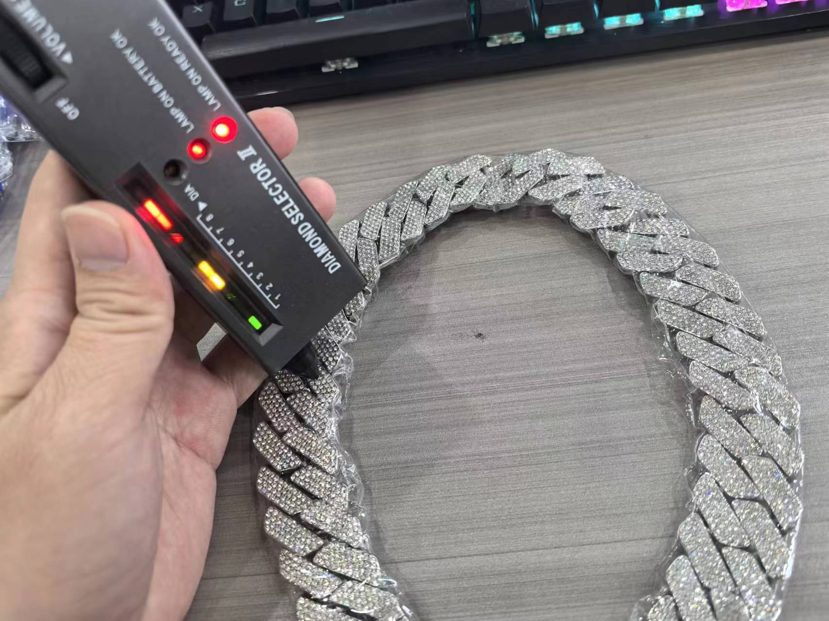 designer necklace pass diamond Miami Hip Hop jewelry 7mm VVS Stone Shiny 3ROW Men 925 Sterling Silver necklace moissanite cuban link chain Luxury