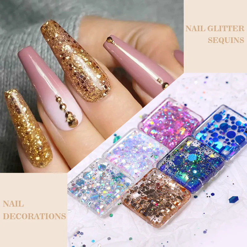 iridescent Diamonds Nail Sequins Sparkly Shinning Polish Flakes Gold Silver Blue Paliette Spangles Manicuring Decoration Powder 240627