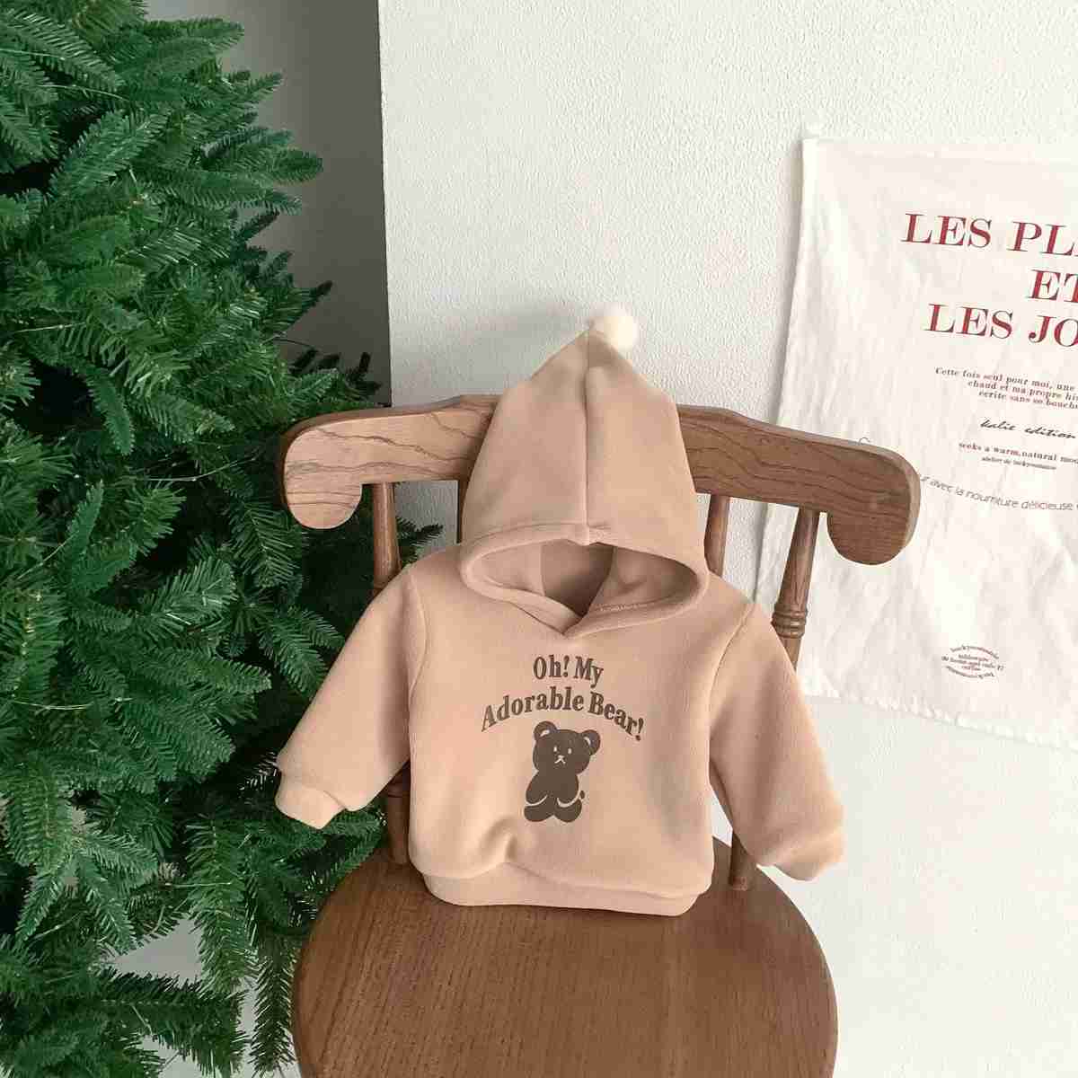 Pajamas New Little Bear Plush Hooded Sweatshirt Suitable for Boys and Girls Fashion Casual Long sleeved Sweatshirt 2 Baby Winter Solid Colors WX5.31