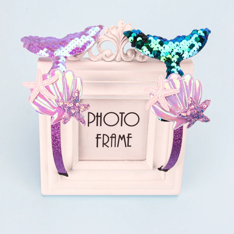 Girls Hairbands Mermaid Headwear Color Sequin Shells Shiny Princess Sweet Childrens Hair Accessories Po Prop Party Headbands 240625