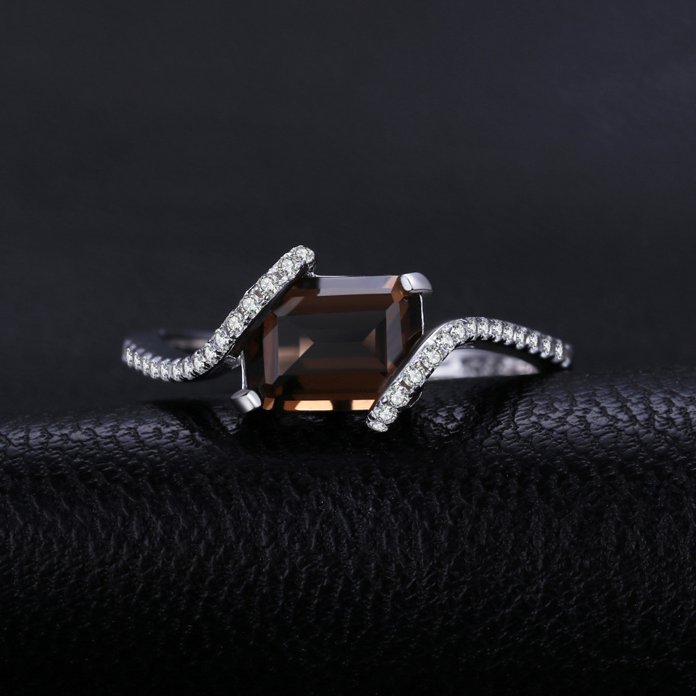 1.7ct Emerald Cut Genuine Smoky Quartz 925 Sterling Silver Ring for Woman Wedding Engagement Gemstone Jewelry