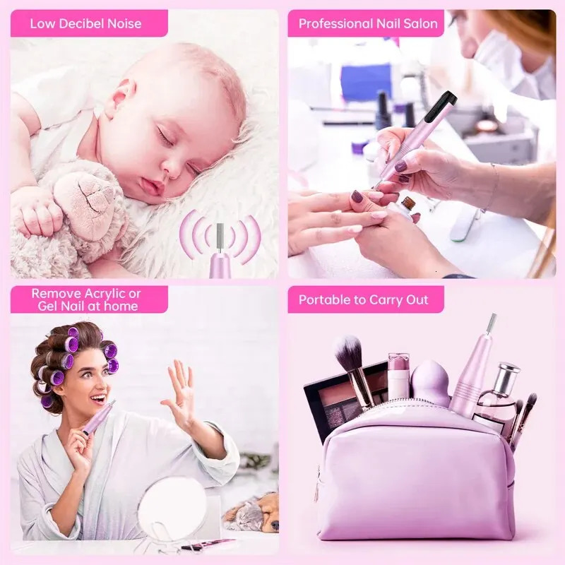 Electric Nail Drill Polish Machine for Acrylic Gel Nails Professional Manicure Pedicure Nail Polish Tools with 6 Nail Drill Bits 240627