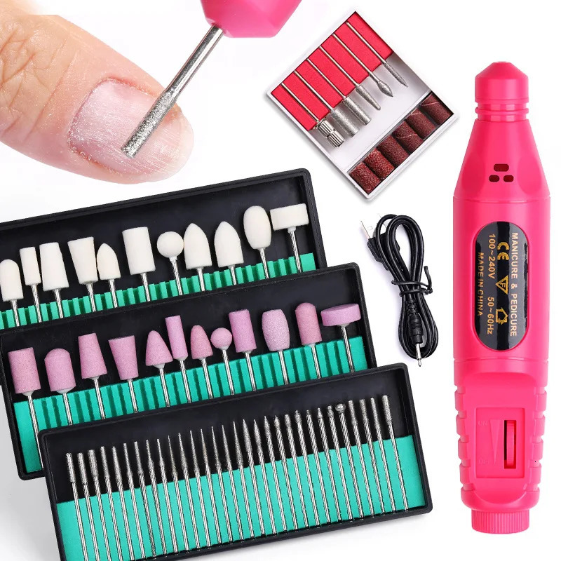 Portable Electric Nail Drill Machine Manicure Milling Cutter Set Nail Files Drill Bits Gel Polish r Tools 240627