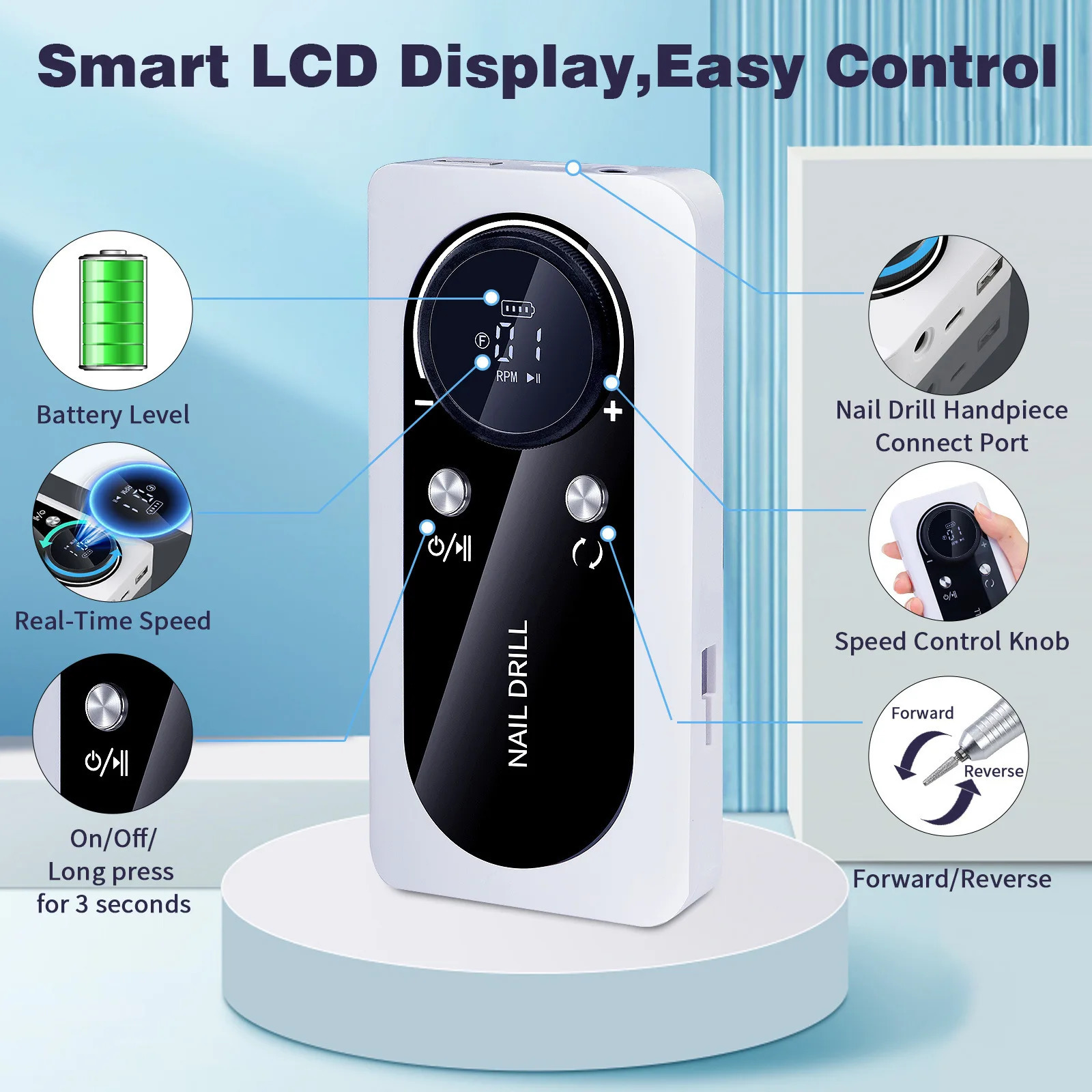 2024 Original 45000RPM Rechargeable Nail Drill Machine with LCD Low Noise Professional Nail Polish Sander Nails Accessories Set 240627