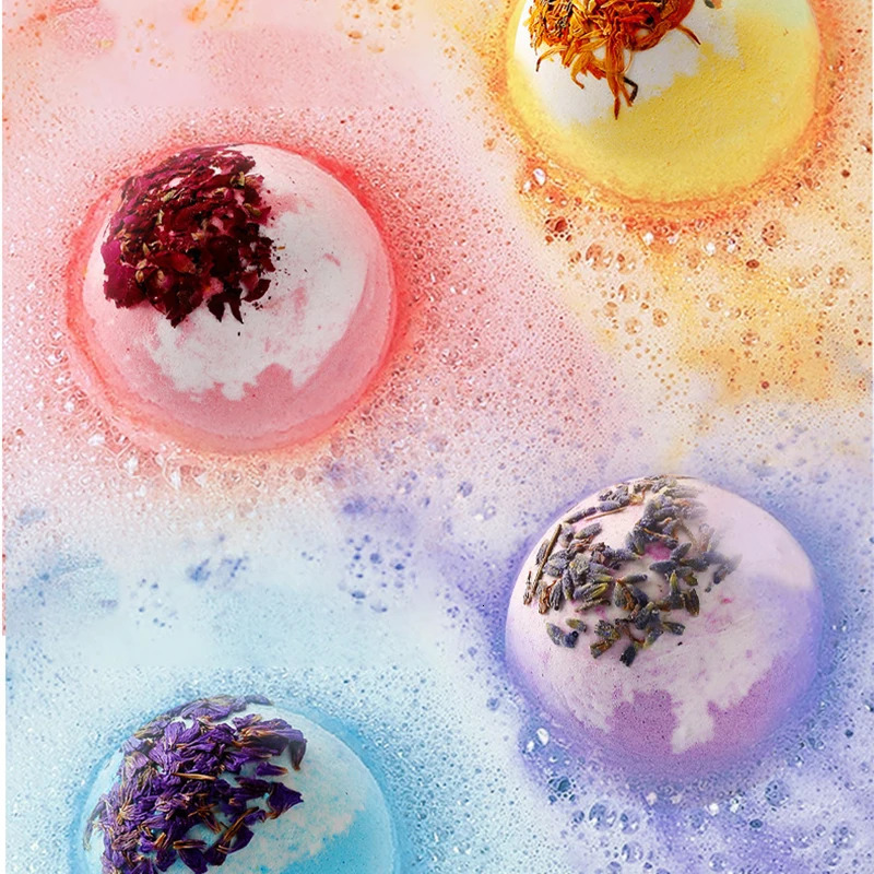 4Pcs Handmade Bath Bombs Set Essential Oil Stress Relief Bath Ball Bubble BathBombs Gift for Birthday Valentines Day Christmas 240627