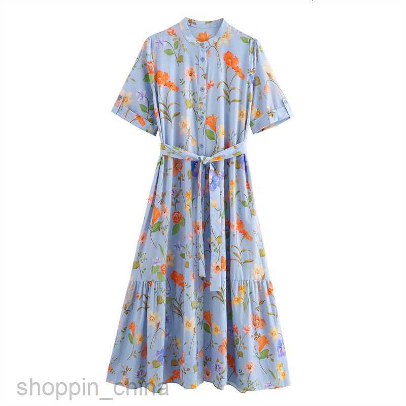 Basic Casual Dresses Women skirt Women's Summer New Lace Decoration Flower Print Short sleeved Dress F6