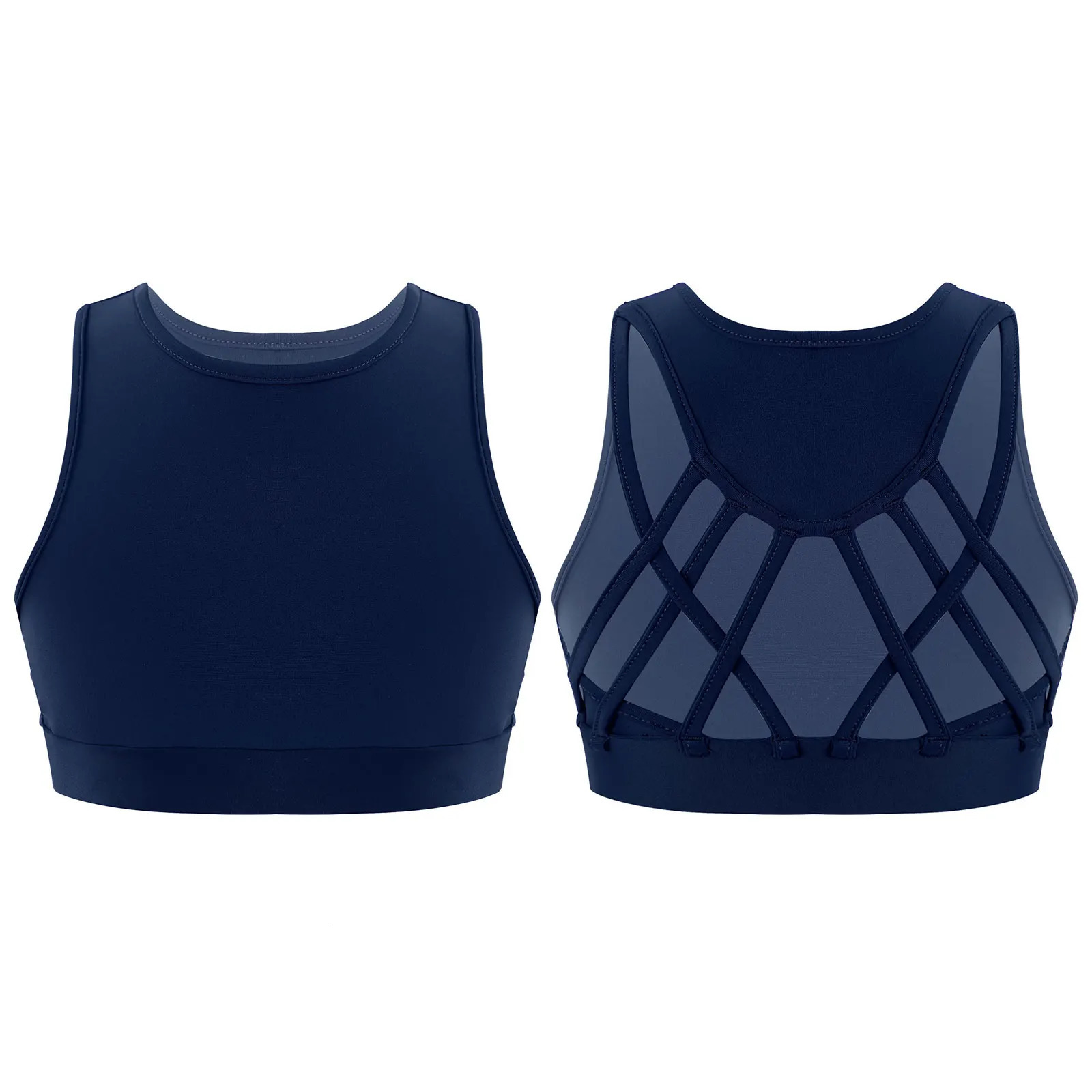 Kids Girls Ballet Tops Sleeveless Straps Crisscross Hollow Back Sport Bra Vest Crop Top For Yoga Dancing Gymnastics Workout 240627