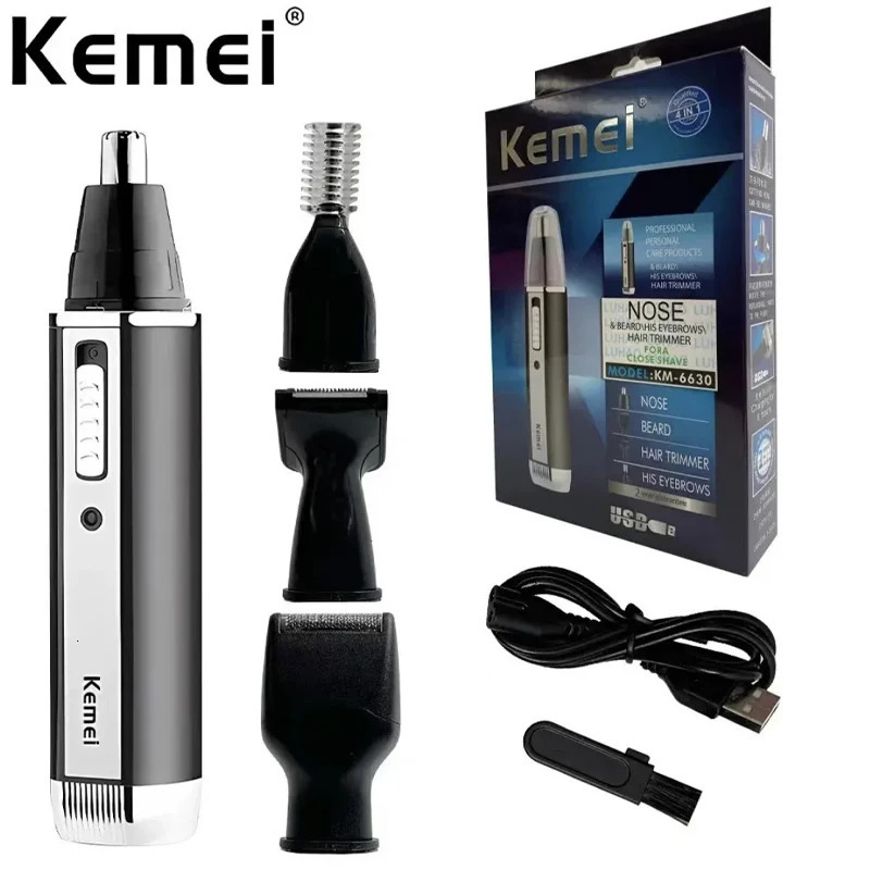 Kemei-6630 Nose Hair Trimmer For Nose Ear Cleaner Rechargeable Nose Trimmer Beard Trimer For Men Shaver Eyebrow Grooming Set 240627