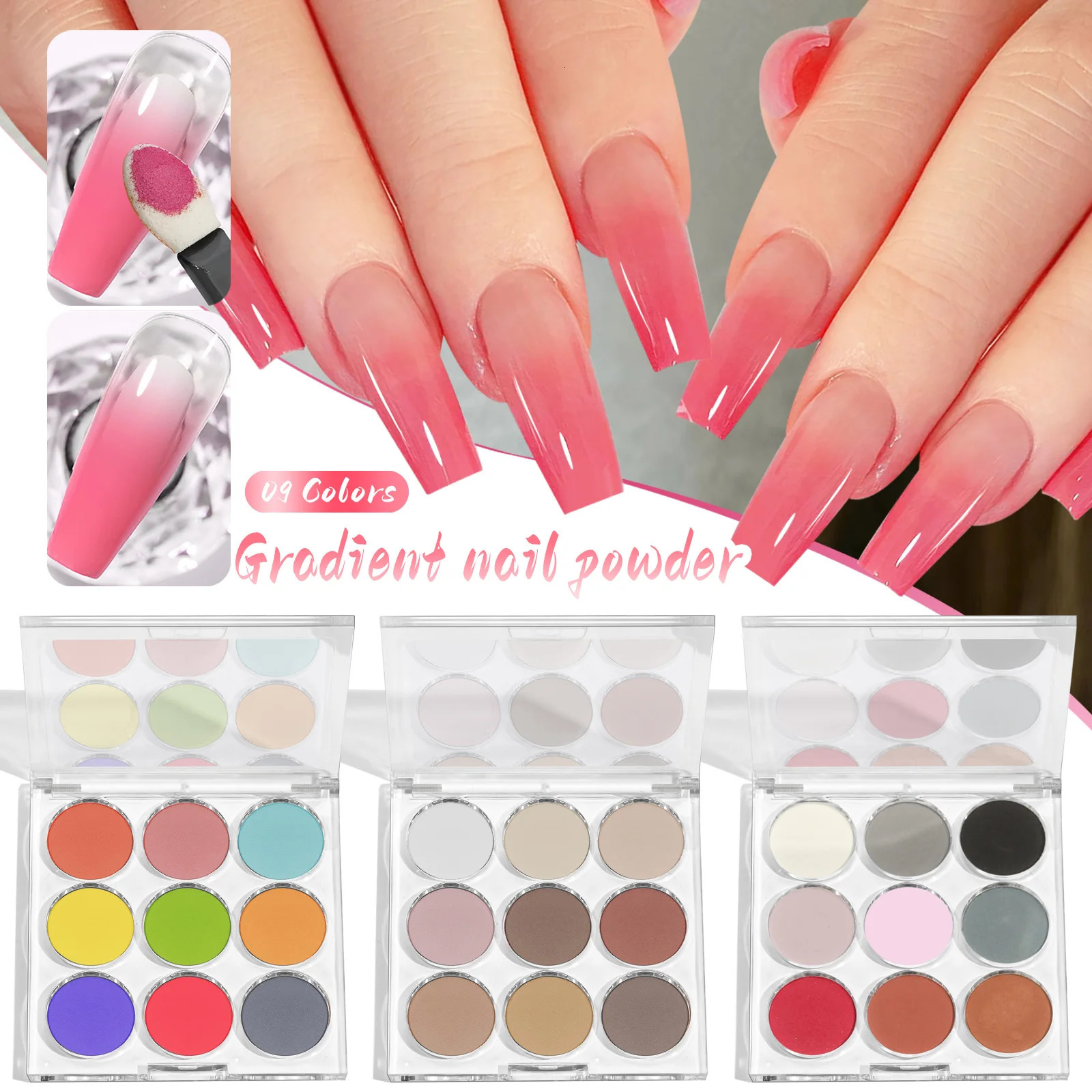 9pcsset Gradient Nail Powder Palette Colors Nail Gradient Glitter Pigment Set Chrome Powder Manicure Accessories Mirror Effect 240627