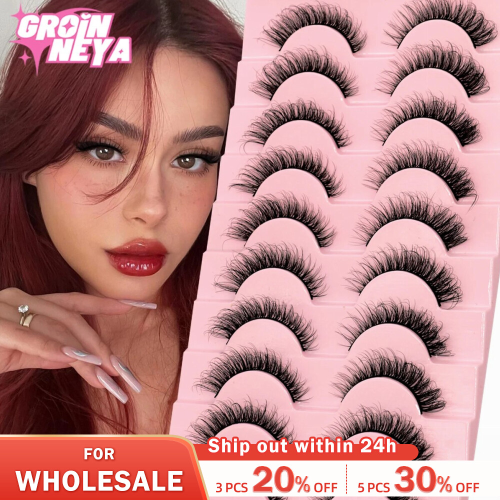 GROINNEYA 10 Pairs Eyelashes Natural False Lashes 3D Manga Lashes Y2K Winged Natural Realistic Cat Eye Eyelash Extension