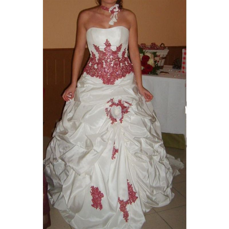White And Pink Vintage Ball Gown Wedding Dresses Sleeveless Lace Appliques Ruched Draped Long Satin Bridal Gowns Lace-Up Plus Size Women Party Events 
