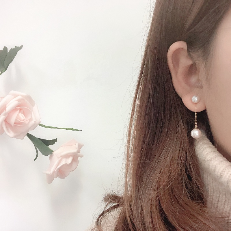 NYMPH Real 18K Gold Earrings Fine Jewelry AU750 Natural Freshwater Pearl Round Party Gift For Women Double Beads E663