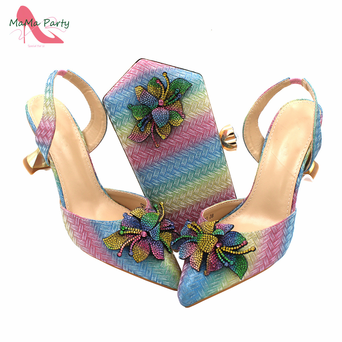 Italian Design Women Shoes And Bag To Match In Rainbow On Sale Special Price With Platform For Wedding