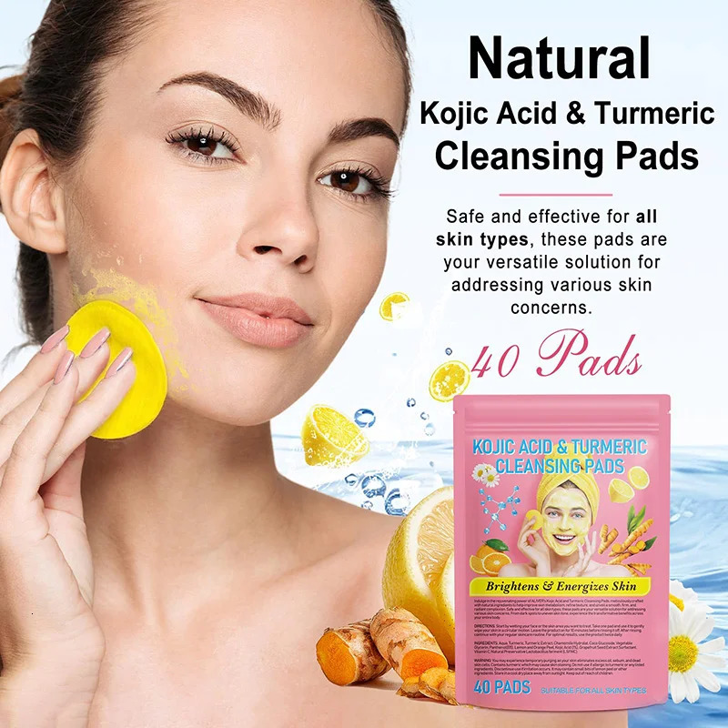 40pcs Turmeric Kojic Acid Cleansing Pads Exfoliating Pads Facial Sponges For Cleansing Exfoliating Daily Cleansing Skin Care 240627