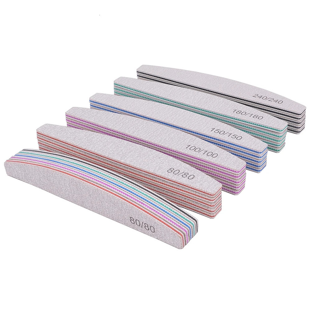 5/10Pcs Professional Nail File 100/180 Sandpaper Strong Thick Nail Files Sanding Half Moon Lime nail accessories and Tools 240627