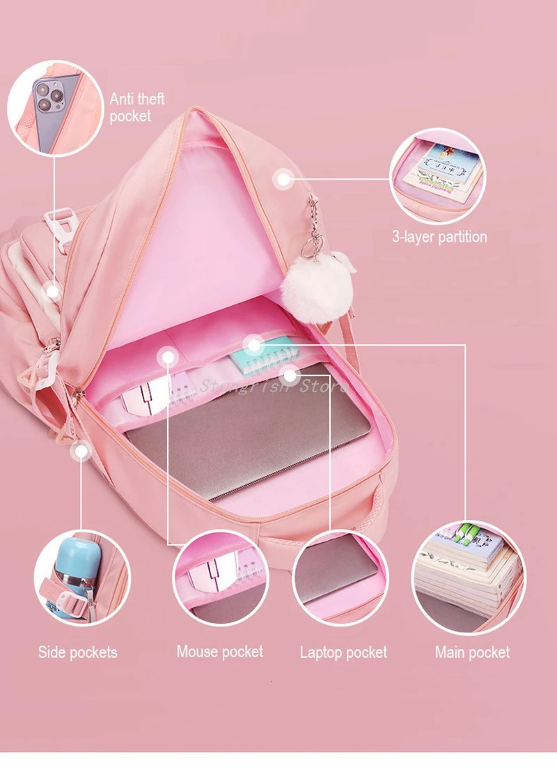 3pcs Sets Kids Backpack for Girls Gift Large Capacity School Bags Backpack for Elementary Primary School Bookbag Bag Mochilas 240621
