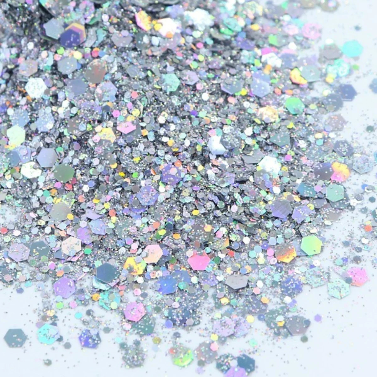 10G Loose Bulk Chunky Nail Glitter Holographic Silver Hexagon Sequin Powder Decoration for Epoxy Resin DIY Nails Accessories 240627