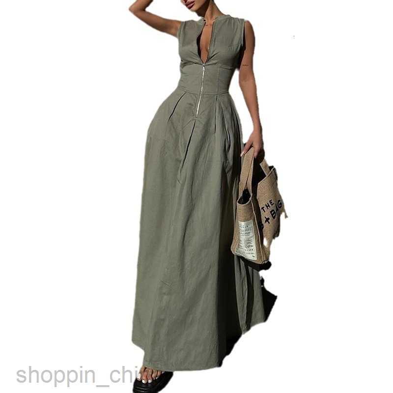 Basic Casual Women Dresses New Fashion Women's Fashion Casual Sleeveless Solid Color Waist Pulling Dress