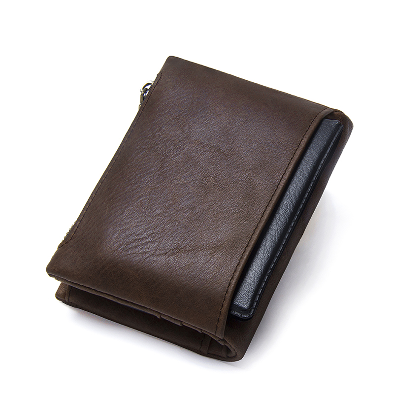 CONTACT'S Genuine Leather Wallets for Men Short Bifold Casual Men's Wallet Zipper Coin Purses Card Holder Money Clip Men Wallet