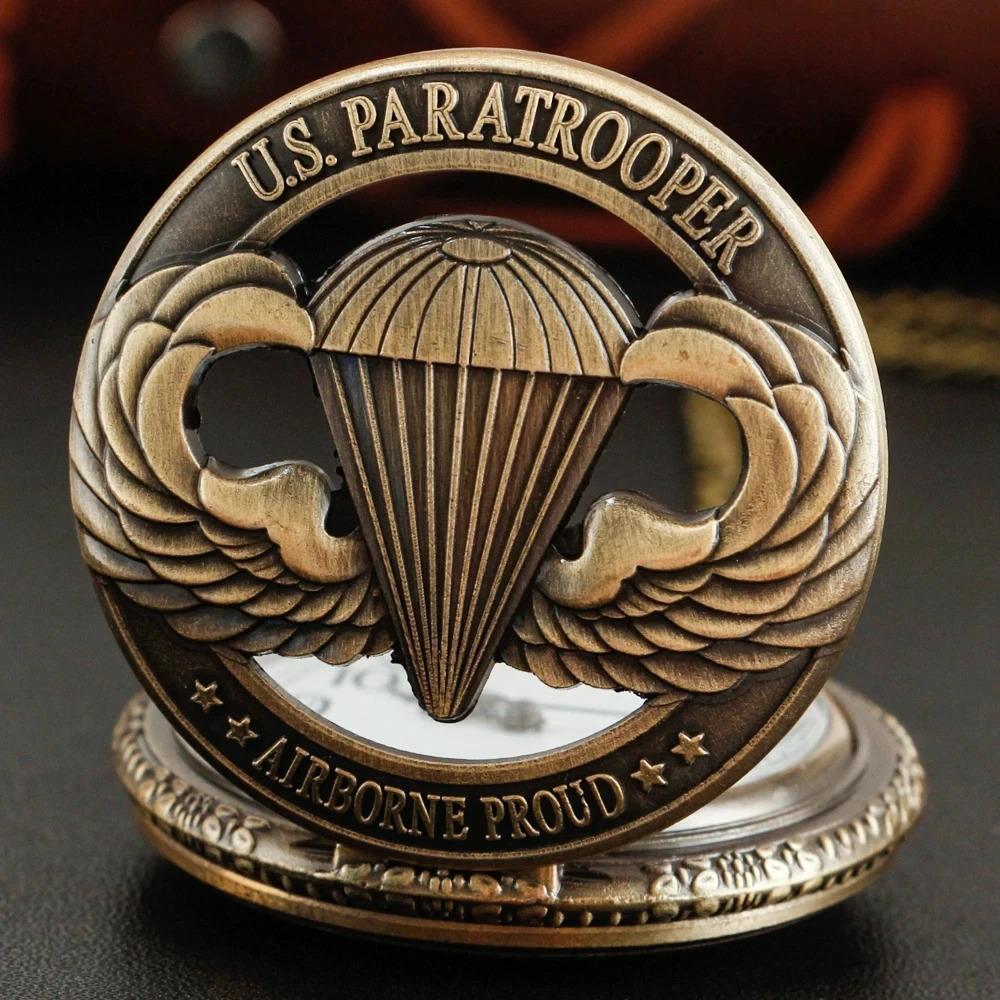 50pcs/lot Vintage Paratrooper Airborne Proud Flip Quartz Pocket Watch Retro Necklace Pendant For Men Women Reloj de bolsillo 240626