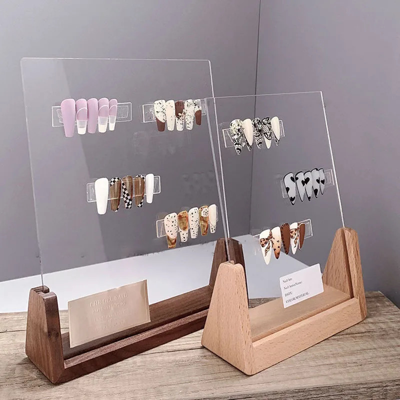 Acrylic Nail Art Display Walnut Works Display Rack Set Color Card Showing Shelf Shooting Po Props Nail Display Kits Art Tools 240627