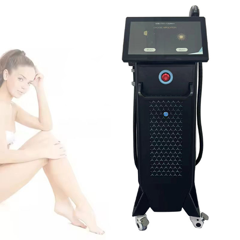 Standing Powerful Painless Hair Removal Diode Laser 755nm 808nm 1064nm Ice Point Contact Cooling Depilation for Whole Body All Skin Tones