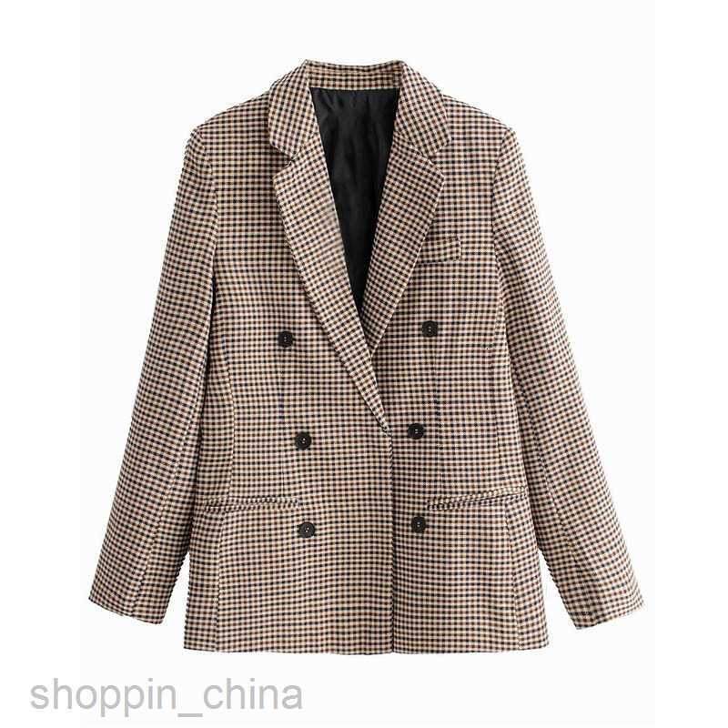 Women Jackets Coats Women's Autumn New Checkered Double breasted Coat Personalized Suit Top 5 Colors
