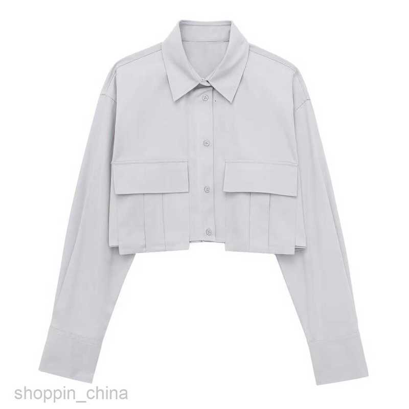 Women Jackets Coats Spring Style Double Pocket Decoration Solid Color Short Long sleeved Shirt for Women