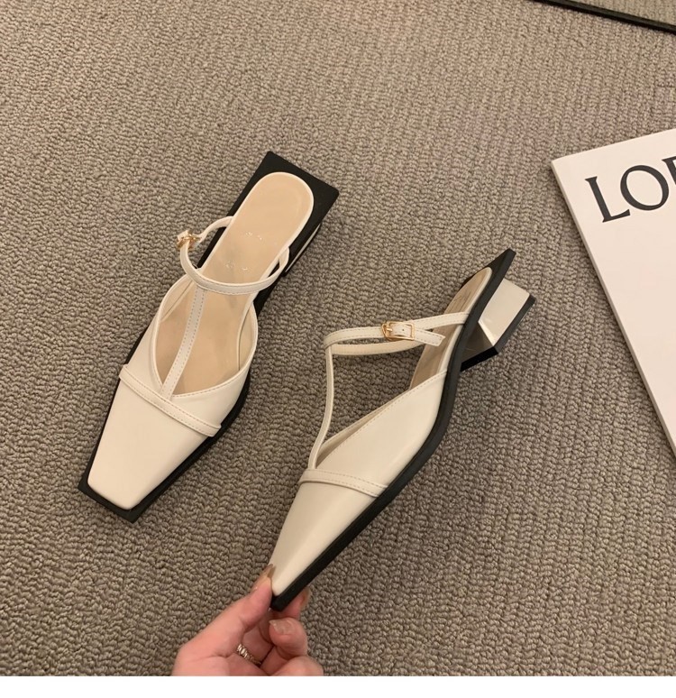 Wild Women's Shoes 2024 Summer New Fashion Semi-slippers Wear Square Toe hot Low Heel Slip Muller Sandals Black