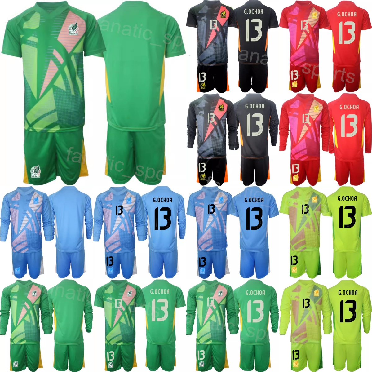 National Team Men Youth Goalkeeper GK Mexico Soccer Jerseys Set Long Sleeve Julio Gonzalez Guillermo Ochoa CORONA Antonio Rodriguez BLANCO Football Shirt Kits
