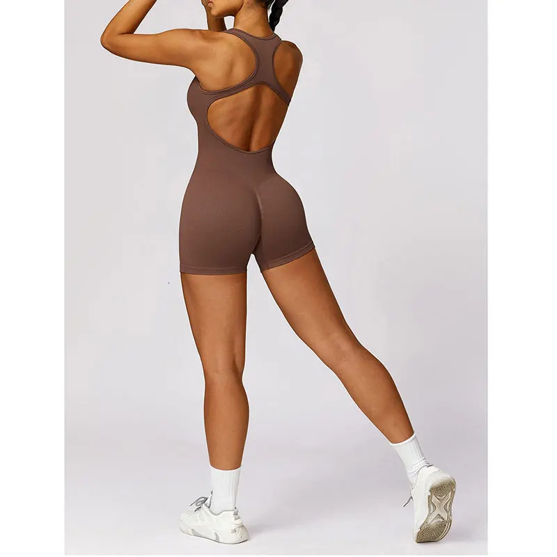 Yoga Set Seamless Womens Jumpsuits One-Piece Gym Push Up Workout Clothes Fitness Bodysuit Sportswear Tracksuit Short Sleeve 240627