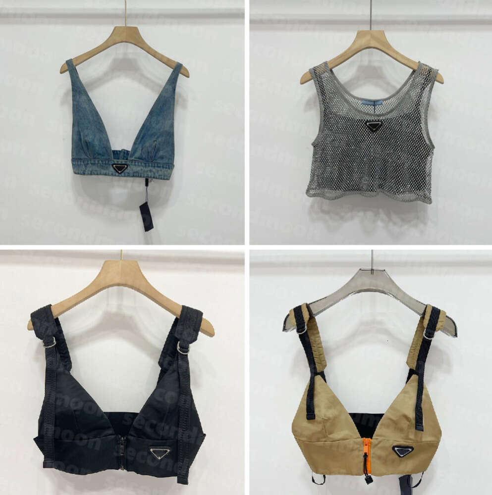 2024 Shiny Rhine T Shirts Women Denim Sling Vest Sexy Cropped Top Party Tank Tops V Neck T-Shirt Bra Fashion fashion588ess6 L250724