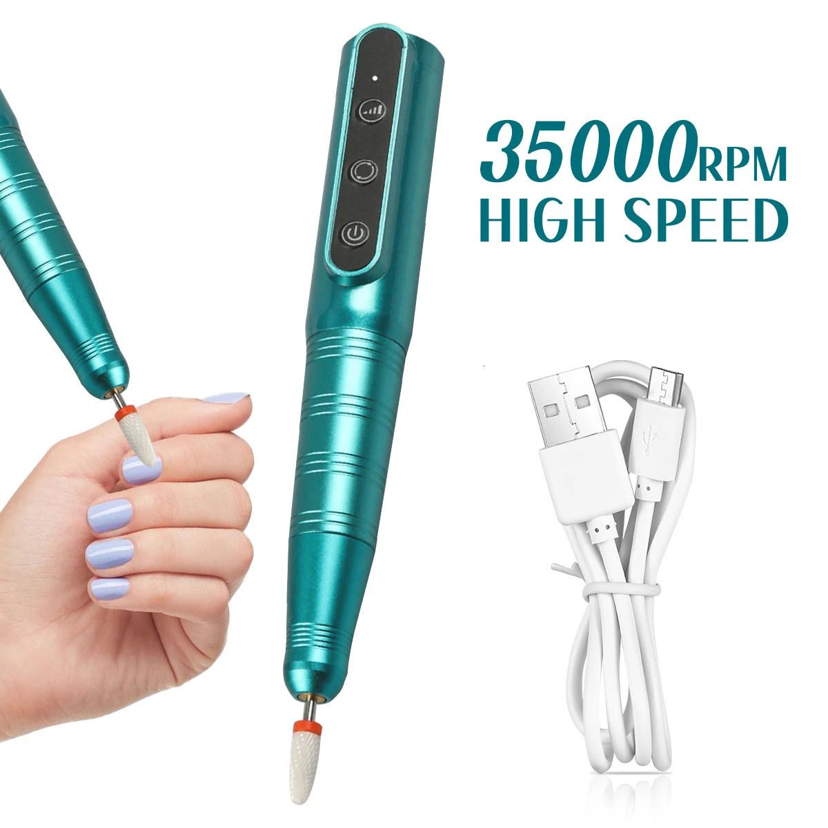 Wireless Nail Drill Pen 35000RPM USB Nail File Polishing Pen Rechargeable Nail Drill Machine Portable Manicure Drill Salon Tool 240627
